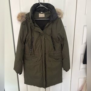 Soia & Kyo olive green down coat with removable natural fur hood